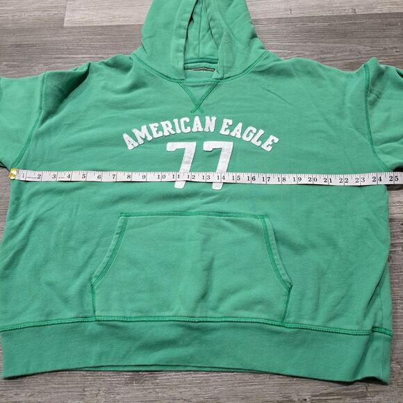 Vintage American Eagle 77 Green Scoop Kangaroo Hoodie Sweater Y2k Sweatshirt - Picture 5 of 7